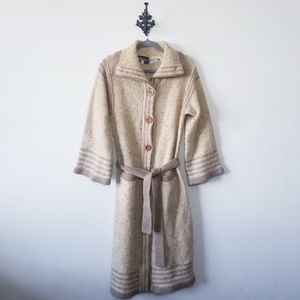 Vintage 100% Wool Cardigan Sweater Size L Button Up Belted